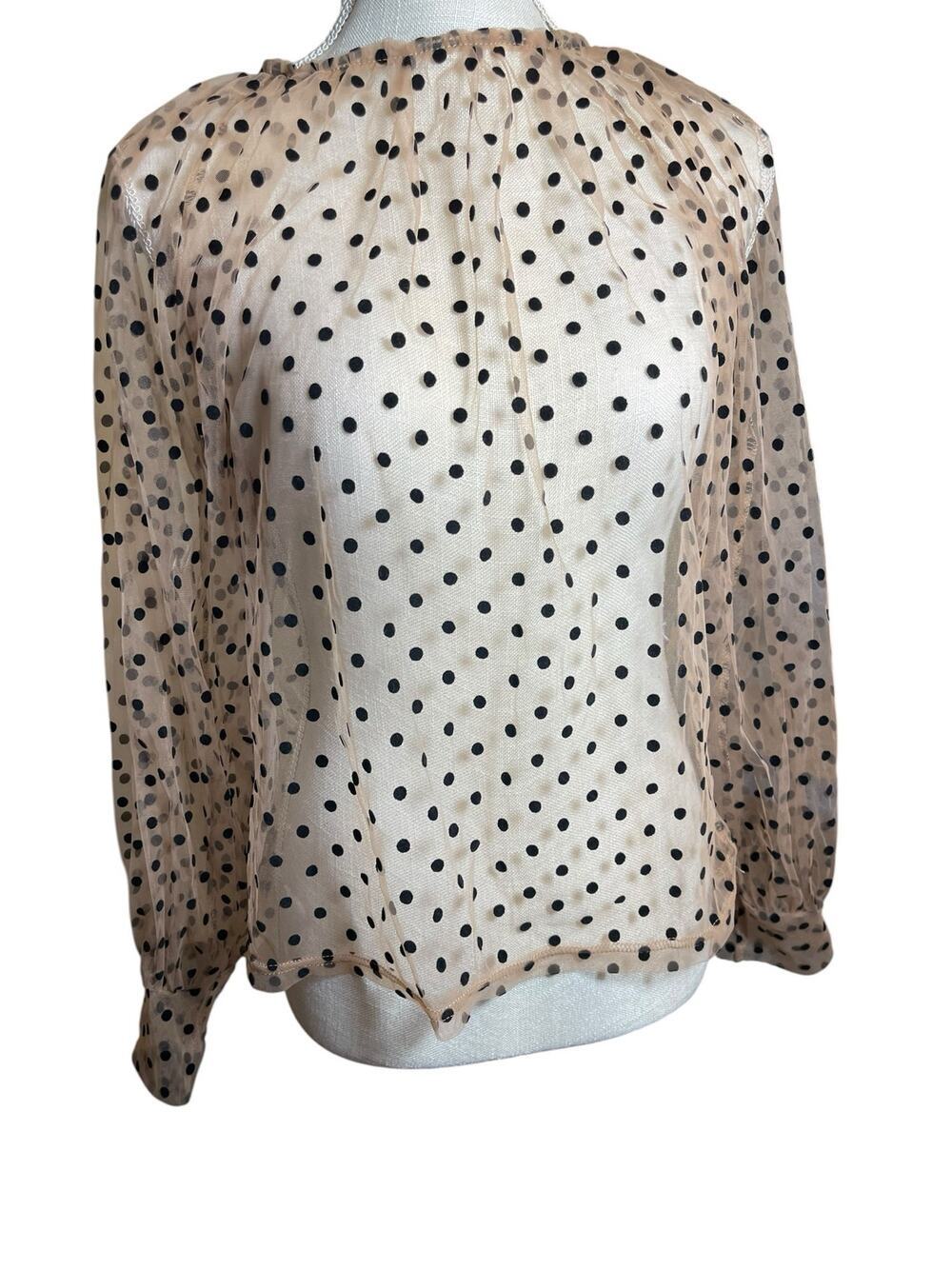 DAZY Sheer Blush Pink Polka Dot Long Sleeve Top Mesh